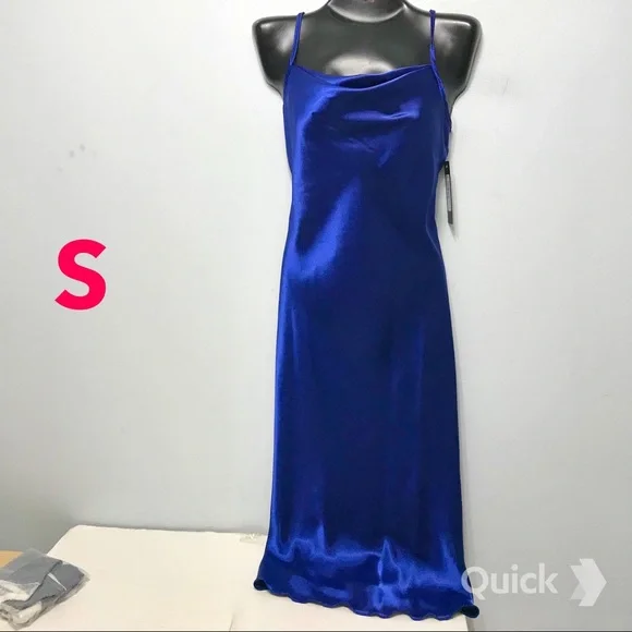 S - NWT Bebe Royal Satin Slip Midi Dress - Picture 5 of 11